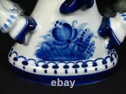 Russian Gzhel Decanter Solder On Horse Porcelain Figurine White Blue Floral
