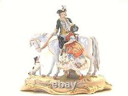 STIZENDORF Antique Porcelain Lady & Man on Horse Figurine 10 Tall Superb