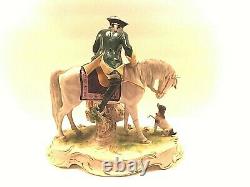 STIZENDORF Antique Porcelain Lady & Man on Horse Figurine 10 Tall Superb