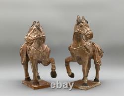 STUNNING MATCHING PAIR ANCIENT TANG DYNASTY STYLE CERAMIC HORSE FIGURINES 20thC