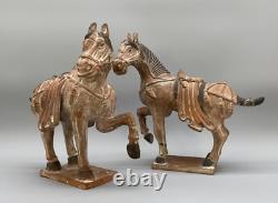 STUNNING MATCHING PAIR ANCIENT TANG DYNASTY STYLE CERAMIC HORSE FIGURINES 20thC