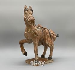 STUNNING MATCHING PAIR ANCIENT TANG DYNASTY STYLE CERAMIC HORSE FIGURINES 20thC