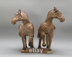 STUNNING MATCHING PAIR ANCIENT TANG DYNASTY STYLE CERAMIC HORSE FIGURINES 20thC