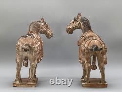 STUNNING MATCHING PAIR ANCIENT TANG DYNASTY STYLE CERAMIC HORSE FIGURINES 20thC