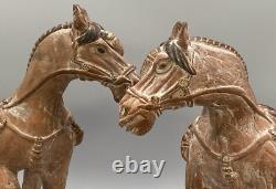 STUNNING MATCHING PAIR ANCIENT TANG DYNASTY STYLE CERAMIC HORSE FIGURINES 20thC