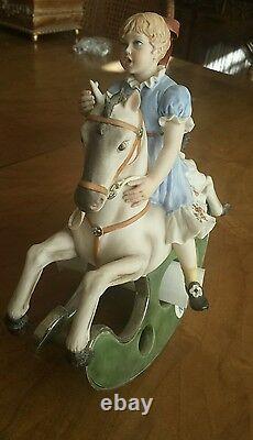 Sandro Maggioni Magnificent 1974 Porcelain Capodimonte Girl on a Rocking Horse