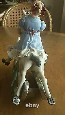 Sandro Maggioni Magnificent 1974 Porcelain Capodimonte Girl on a Rocking Horse