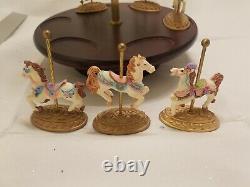 Scarborough Fair Porcelain Carousel With 6 Gold Gilded Horse Figurines