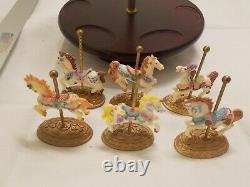 Scarborough Fair Porcelain Carousel With 6 Gold Gilded Horse Figurines