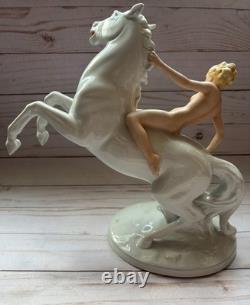 Schaubach Kunst Lady Godiva Naked on Horse Porcelain Figurine RARE Germany EUC