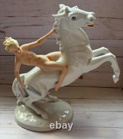 Schaubach Kunst Lady Godiva Naked on Horse Porcelain Figurine RARE Germany EUC