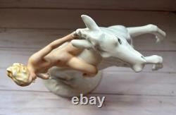 Schaubach Kunst Lady Godiva Naked on Horse Porcelain Figurine RARE Germany EUC