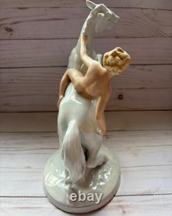 Schaubach Kunst Lady Godiva Naked on Horse Porcelain Figurine RARE Germany EUC