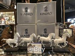 Set of Four Lladro White Porcelain Horse Figurines Gallop I II III IV Spain