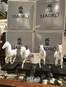 Set of Four Lladro White Porcelain Horse Figurines Gallop I II III IV Spain