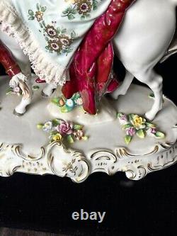 Sitzendorf Figurine Woman on Horse Man with Horn Vintage