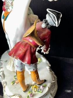 Sitzendorf Figurine Woman on Horse Man with Horn Vintage