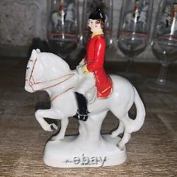 Spanische Mafreilschule Wien Porcelain Horse Rider Figure 5.5 & 4 Goblets 6