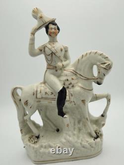 Staffordshire Porcelain Figure of a King on a Horse Victorian 1800s Repaired