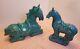 Studio Art Pottery Turquoise Scrollwork Large Percheron Horses 14 7/8 Figurines