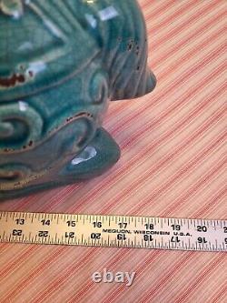 Studio Art Pottery Turquoise Scrollwork Large Percheron Horses 14 7/8 Figurines