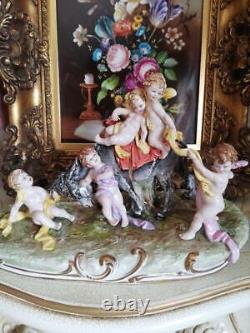 Stunning Capodimonte Five angels playing with horses Italian angel figurine