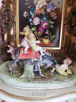 Stunning Capodimonte Five angels playing with horses Italian angel figurine