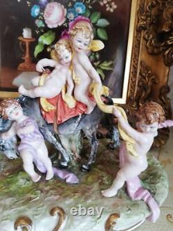 Stunning Capodimonte Five angels playing with horses Italian angel figurine