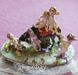 Stunning Capodimonte Five angels playing with horses Italian angel figurine