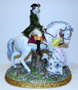 Stunning Large Sitzendorf Germany Porcelain Courting Couple Grey Horse Sculpture