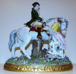 Stunning Large Sitzendorf Germany Porcelain Courting Couple Grey Horse Sculpture
