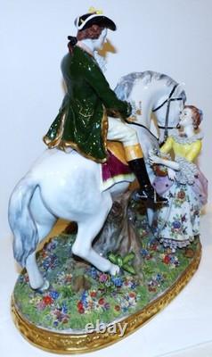 Stunning Large Sitzendorf Germany Porcelain Courting Couple Grey Horse Sculpture