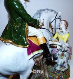 Stunning Large Sitzendorf Germany Porcelain Courting Couple Grey Horse Sculpture
