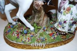 Stunning Large Sitzendorf Germany Porcelain Courting Couple Grey Horse Sculpture