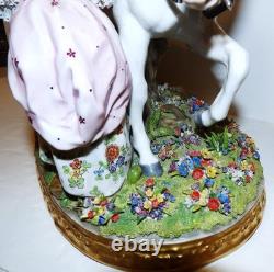 Stunning Large Sitzendorf Germany Porcelain Courting Couple Grey Horse Sculpture