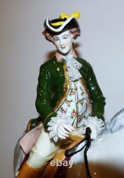 Stunning Large Sitzendorf Germany Porcelain Courting Couple Grey Horse Sculpture