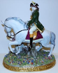 Stunning Large Sitzendorf Germany Porcelain Courting Couple Grey Horse Sculpture