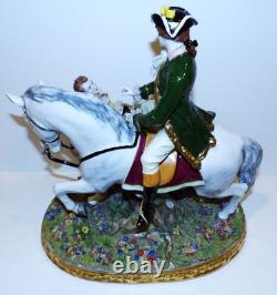 Stunning Large Sitzendorf Germany Porcelain Courting Couple Grey Horse Sculpture