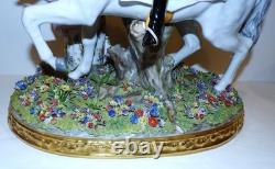 Stunning Large Sitzendorf Germany Porcelain Courting Couple Grey Horse Sculpture