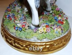 Stunning Large Sitzendorf Germany Porcelain Courting Couple Grey Horse Sculpture