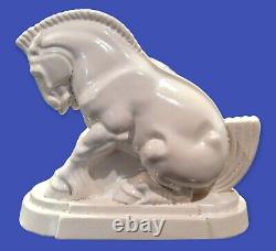 Super Rare Art Deco Pottery Horse Figurines Harry Lee Gibson Signed White Glaze