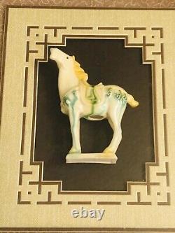 Tang Dynasty Horse White Green Ceramic in Shadow Box Framed Vintage