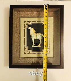 Tang Dynasty Horse White Green Ceramic in Shadow Box Framed Vintage
