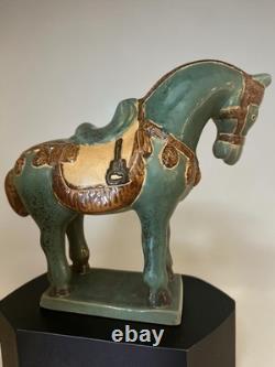Tang Dynasty Style Chinese Horse Figurine Sancai Glazed Ceramic 10 In