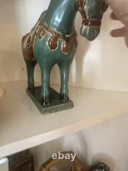 Tang Dynasty Style Chinese Horse Figurine Sancai Glazed Ceramic 10 In