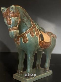 Tang Dynasty Style Chinese Horse Figurine Sancai Glazed Ceramic 10 In