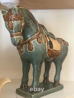 Tang Dynasty Style Chinese Horse Figurine Sancai Glazed Ceramic 10 In