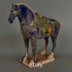 Tang Sancai Blue Glazed Horse Home Decor Ancient Porcelain Unearthed Figurines