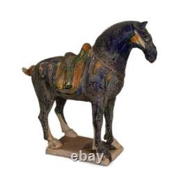 Tang Sancai Blue Glazed Horse Home Decor Ancient Porcelain Unearthed Figurines