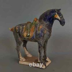 Tang Sancai Blue Glazed Horse Home Decor Ancient Porcelain Unearthed Figurines